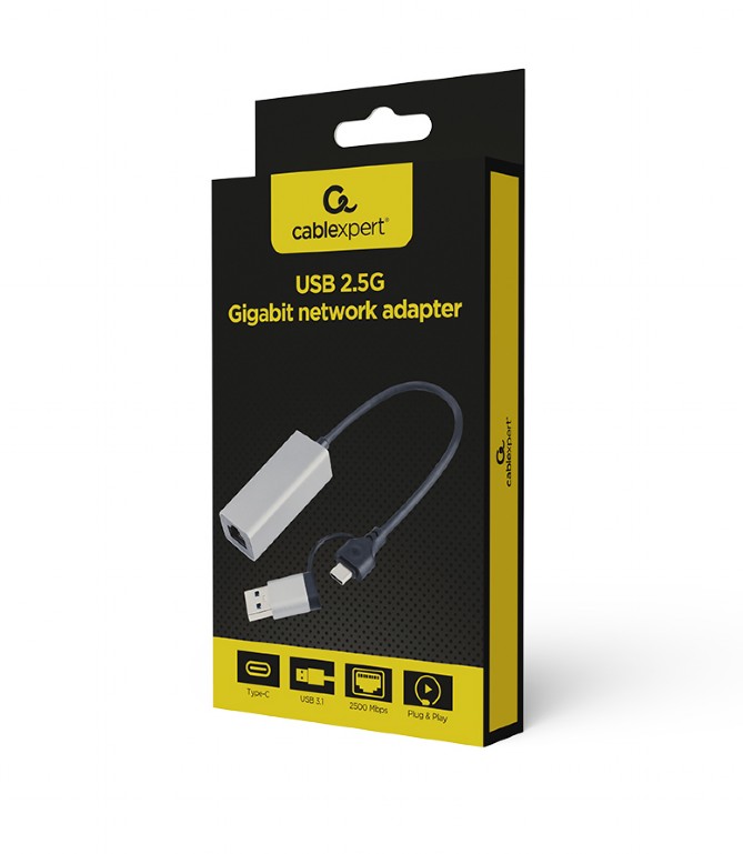 USB 3.1 + USB Type-C /  2.5G Gigabit Ethernet Adapter  / Gembird A-USB3AC-LAN2G-01 photo 2