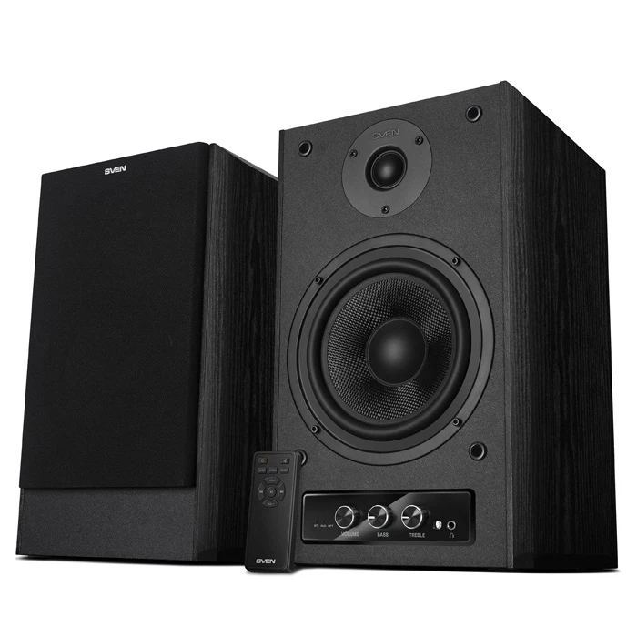 SVEN MC-30 Black,  2.0 / 2x100W RMS, D-CLASS AMPLIFIER WITH DSP, remote control, dimensions 225x255x355 mm, black, wooden.