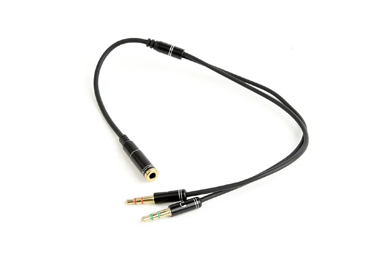 Audio cable 3.5mm - 0.2 m - Cablexpert CCA-418M, 3.5mm 4-pin socket to 2 x 3.5 mm stereo plug adapter cable, allows connecting 4-pin plug headset to a PC computer, metal connectors, Black