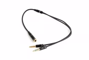 Audio cable 3.5mm - 0.2 m - Cablexpert CCA-418M, 3.5mm 4-pin socket to 2 x 3.5 mm stereo plug adapter cable, allows connecting 4-pin plug headset to a PC computer, metal connectors, Black