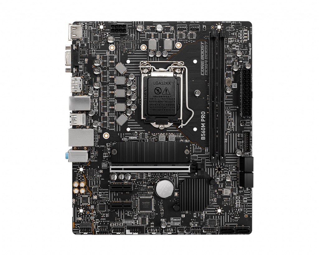 MSI B560M PRO, Socket 1200, Intel® B560 (11/10th Gen CPU), Dual 2xDDR4-5200, CPU Intel graphics, VGA, HDMI, DP, 1xPCIe X16 4.0, 6xSATA3, 1xM.2 slot, 2xPCIeX1, ALC897 HDA, 1x2.5GbE LAN, 6xUSB3.2, RGB Led, mATX photo 1