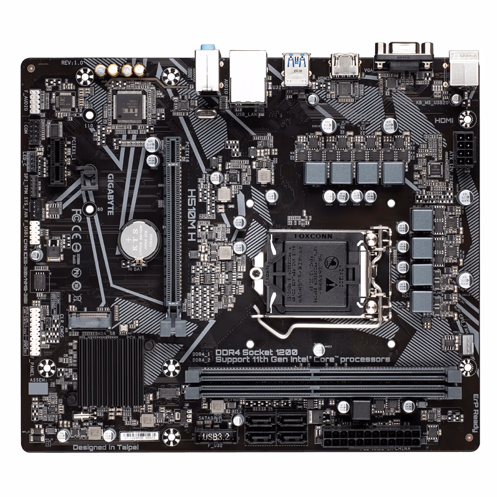GIGABYTE H510M H, Socket 1200, Intel® H510 (11/10th Gen CPU), Dual 2xDDR4-3200, CPU Intel graphics, VGA, HDMI, 1xPCIe X16, 4xSATA3, 1xM.2, 1xPCIe X1, ALC887 HDA, GbE LAN, 4xUSB3.2, RGB Led, mATX