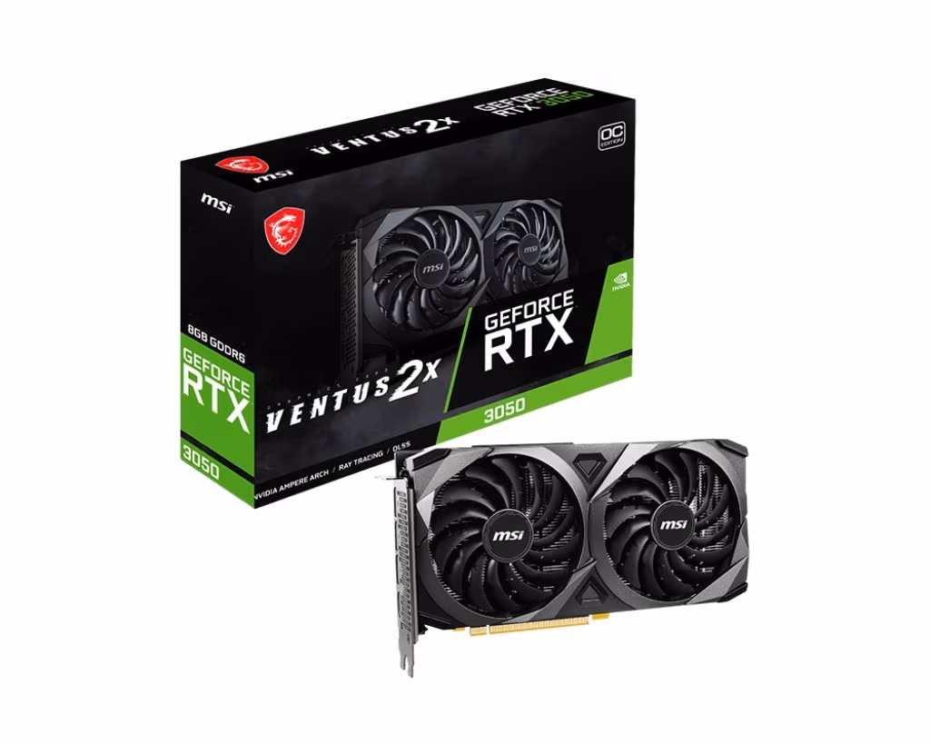MSI GeForce RTX 3050 VENTUS 2X 8G / 8GB GDDR6 128Bit 1777/14000Mhz, Ampere, PCI-E Gen4, 1xHDMI, 3xDP, Dual Fan Thermal Design - Custom PCB, TORX Fan3.0/Zero Frozr/Core Pipe, Reinforced Backplate, Retail 