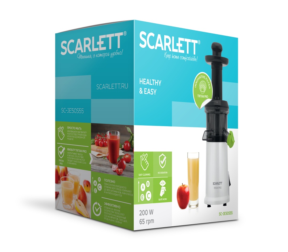 Соковыжималка шнековая Scarlett SC JE50S55, 0.6 л, 200 Вт, 1 скоростей, Белый photo 3