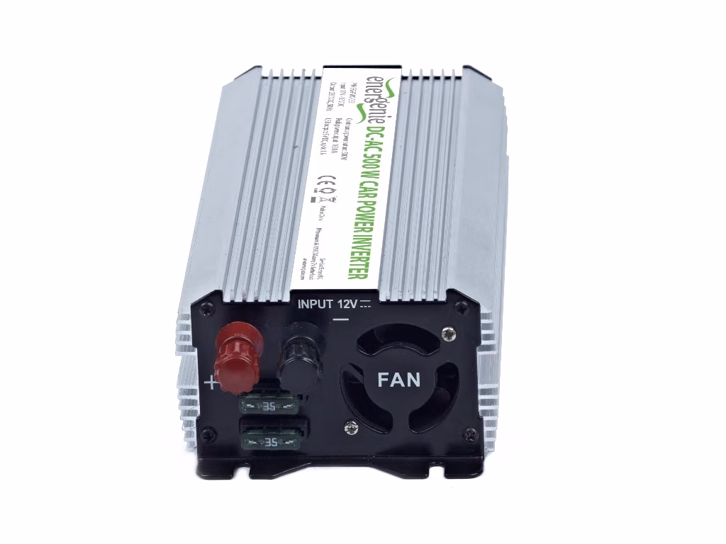 EnerGenie EG-PWC-033, 12V Car power inverter, 500W, with USB port / 5V-1A, Power output: 500 W continuous power (peak power 1000 W), Output: 230 VAC, Input: 11-15 VDC (car cigarette lighter or accumulator directly)