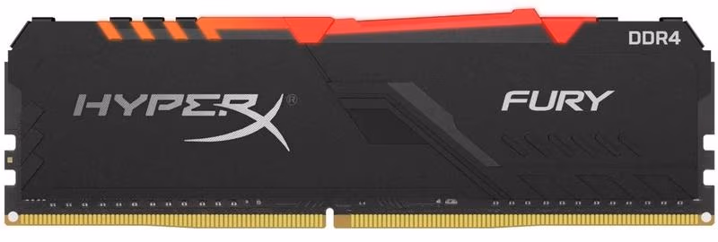 16GB DDR4-3000 Kingston HyperX® FURY DDR4 RGB, PC24000, CL15, 1.35V, Auto-overclocking, Asymmetric BLACK heat spreader, Dynamic RGB effects featuring HyperX Infrared Sync technology, Intel XMP Ready (Extreme Memory Profiles)