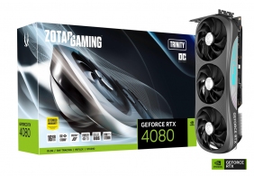 ZOTAC GeForce RTX™ 4080 Trinity OC 16GB GDDR6X, 256bit, 2520/22400Mhz, Ada Lovelace/DLSS3, PCIeX16 4.0, 1xHDMI, 3xDP, All-New Aerodynamic Design, Triple Fan / IceStorm 2.0, Active Fan Control/FREEZE Fan Stop/Dual Bios, SPECTRA 2.0 RGB Lightning, Metal Bac thumbnav 1