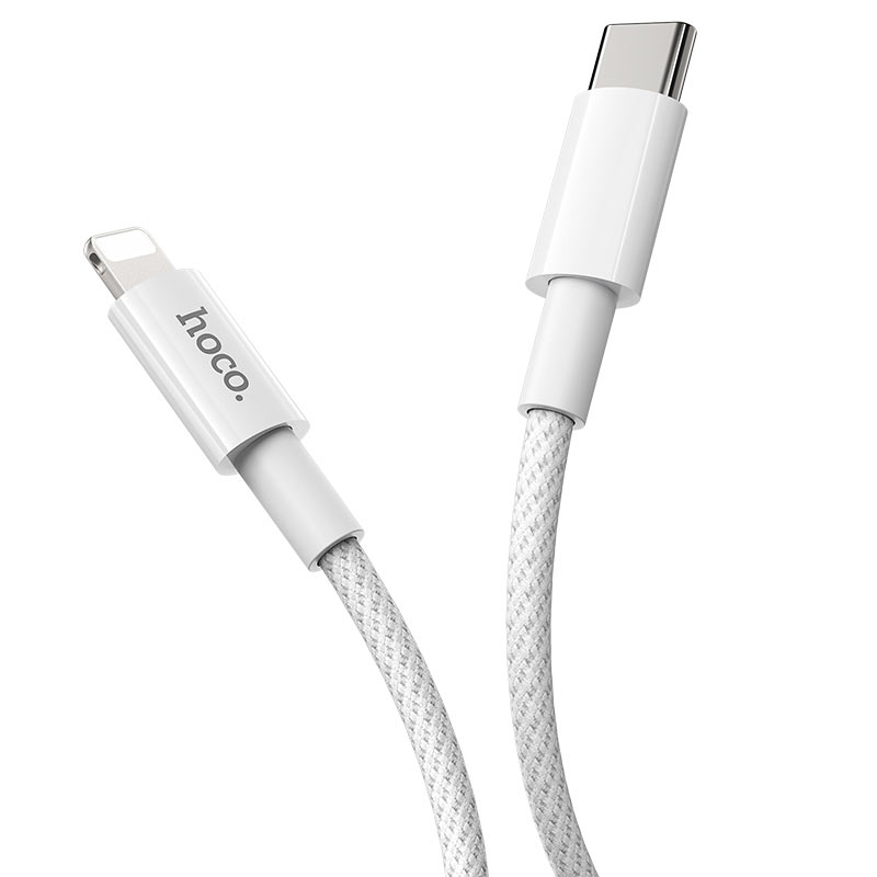 Cable USB-C to Lightning  HOCO “X56 New original”, 1m, White, PD20W Fast Charge, up to 3A, Charching Data Cable, Outer material: Woven nylon photo 1