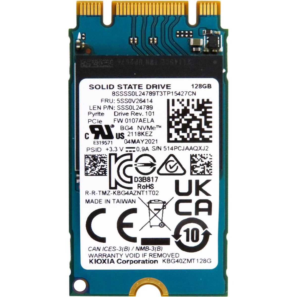 M.2 NVMe SSD 128GB Kioxia (Toshiba) BG4, Interface: PCIe3.0 x4 / NVMe 1.3b, M2 Type 2242 form factor, Sequential Read 2000 MB/s, Sequential Write 800 MB/s, Random Read 200K IOPS, Random Write 150K IOPS, 96-layer BiCS Flash TLC, Bulk photo 1