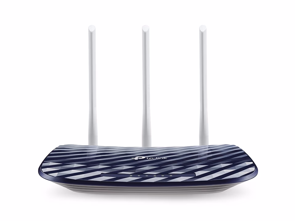 TP-LINK Archer C20 AC750 Dual Band Wireless Router, 433Mbps at 5GHz + 450Mbps at 2.4GHz, 802.11a/b/g/n/ac, 1 WAN + 4 LAN, Wireless On/Off, 3 fixed antennas, Guest Network