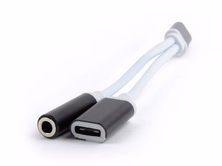 Gembird CCA-UC3.5F-02, USB type-C plug to stereo 3.5 mm audio adapter cable, with extra power socket, black