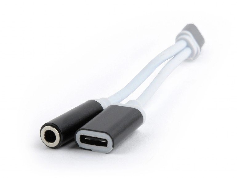 Gembird CCA-UC3.5F-02, USB type-C plug to stereo 3.5 mm audio adapter cable, with extra power socket, black