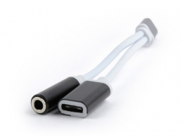 Gembird CCA-UC3.5F-02, USB type-C plug to stereo 3.5 mm audio adapter cable, with extra power socket, black thumbnav 1