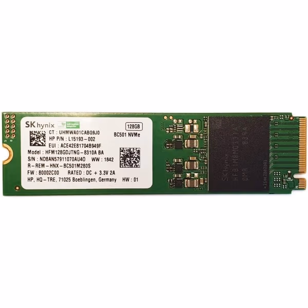 M.2 NVMe SSD 128GB SK Hynix BC501, Interface: PCIe3.0 x2 / NVMe 1.3, M2 Type 2242 S3 form factor, Sequential Read 1500 MB/s, Sequential Write 395 MB/s, Random Read 60K IOPS, Random Write 50K IOPS, 3D NAND TLC, Bulk