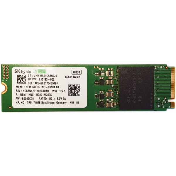 M.2 NVMe SSD 128GB SK Hynix BC501, Interface: PCIe3.0 x2 / NVMe 1.3, M2 Type 2242 S3 form factor, Sequential Read 1500 MB/s, Sequential Write 395 MB/s, Random Read 60K IOPS, Random Write 50K IOPS, 3D NAND TLC, Bulk photo 1