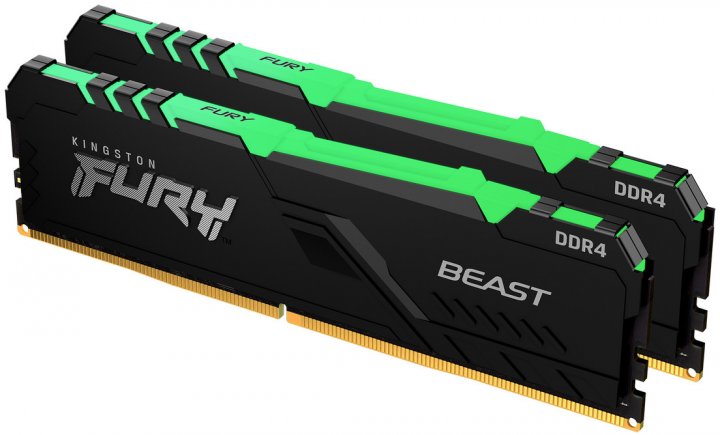 16GB (Kit of 2*8GB) DDR4-3200  Kingston FURY® Beast DDR4 RGB, PC25600, CL16, 1.35V, Auto-overclocking, Asymmetric BLACK low-profile heat spreader, Dynamic RGB effects featuring Kingston FURY Infrared Sync technology, Intel XMP Ready (Extreme Memory Profil photo 1