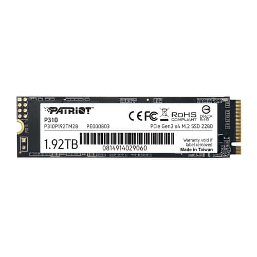 M.2 NVMe SSD 1.92TB Patriot P310, Interface: PCIe3.0 x4 / NVMe 1.3, M2 Type 2280 form factor, Sequential Read 2100 MB/s, Sequential Write 1800 MB/s, Random Read 280K IOPS, Random Write 250K IOPS, SmartECC technology, EtE data path protection, TBW: 960TB,  photo 1