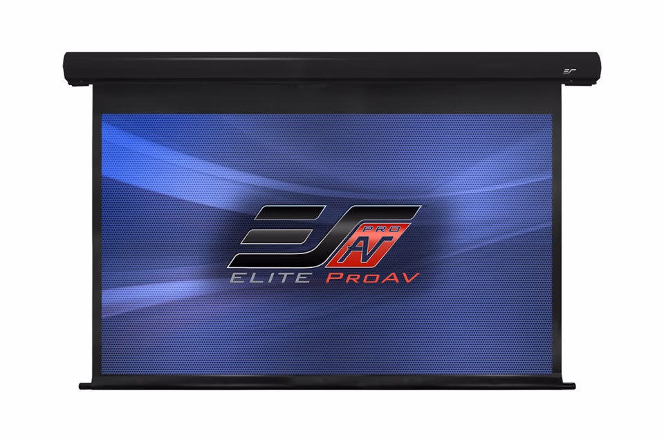 Elite Screens 84"(16:9) 186x105cm Saker Electric Projector Screen Premium, TopDrop 60cm, Black, MaxWhite™ Fibreglass, Extra top black masking border for high ceiling installations, Flush hidden wall mounts 