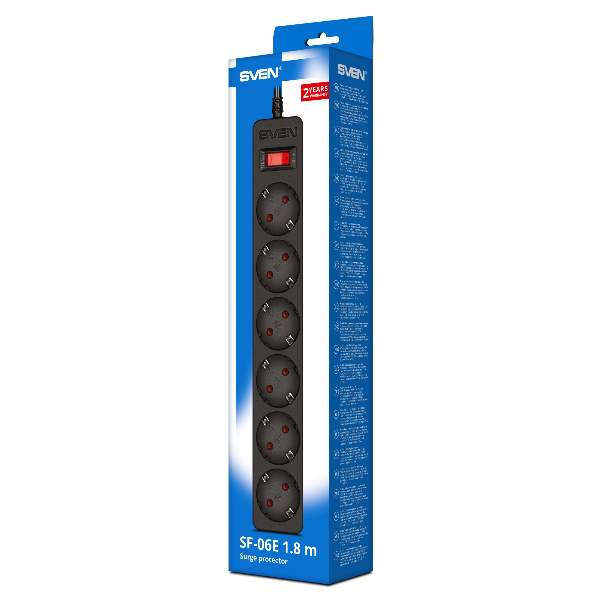 Surge Protector SVEN SF-06E/ 6 Sockets/ 2300W/ 1.8m/ Black photo 5
