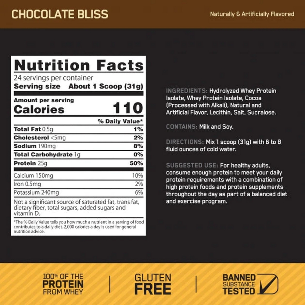 Изолят протеина Optimum Nutrition ON GS ISOLATE GF CHOCOLATE BLISS 1.64LB/744 г photo 3