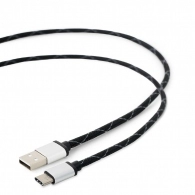 Cable USB2.0/Type-C Premium cotton braided - 2,5m - Cablexpert ACT-USB2-AMCM-2.5M, Black, USB 2.0 A-plug to type-C plug, up to 480 Mb/s