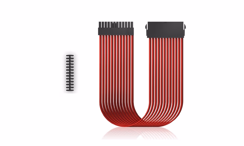 DEEPCOOL ”EC300-24P-RD”, RED, Extension cable 24 (20+4)-pin ATX, 18AWG fiber wire and a high-quality terminal, wire length 300mm 