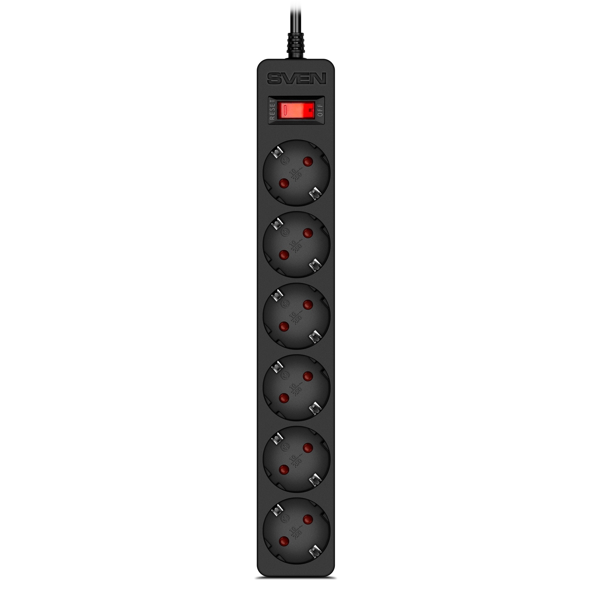Surge Protector SVEN SF-06E/ 6 Sockets/ 2300W/ 3.0m/ Black photo 2
