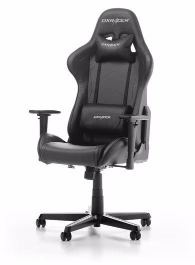 Gaming/Office Chair DXRacer Formula GC-F08-NN-H1, Black/Black, Premium PU leather, max weight up to 150kg / height 145-180cm, Recline 90°-135°, 3D Armrests, Head and Lumber cushions, Aluminium wheelbase, 2" PU Caster, W-23kg 