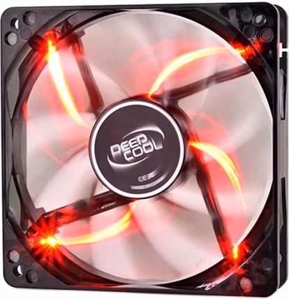 120mm Case Fan - DEEPCOOL "WIND BLADE 120 RED" Fan with 4 red LED, 120x120x25mm, 1300rpm, <26dBa, 65.16CFM, Hydro Bearing, Black 