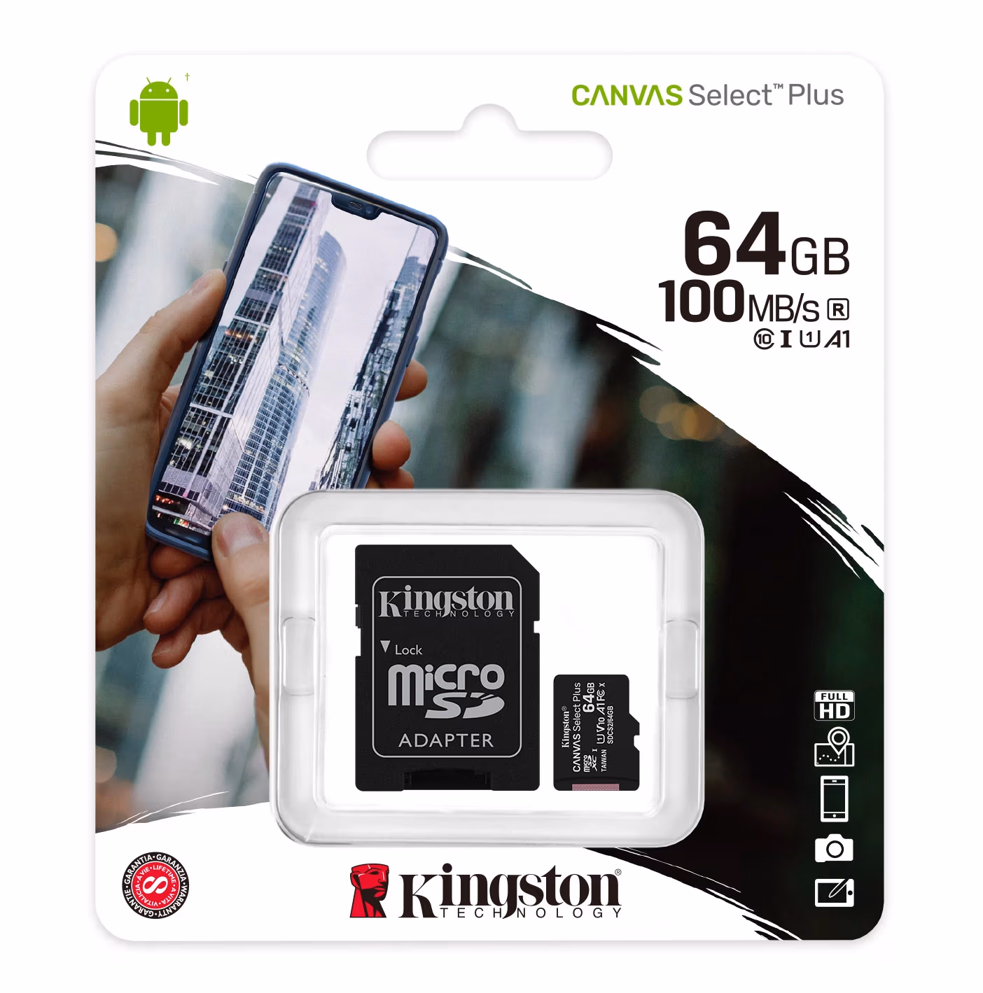 Card de memorie microSD 64GB Kingston Canvas Select Plus, 100MB/s, + SD adapter 