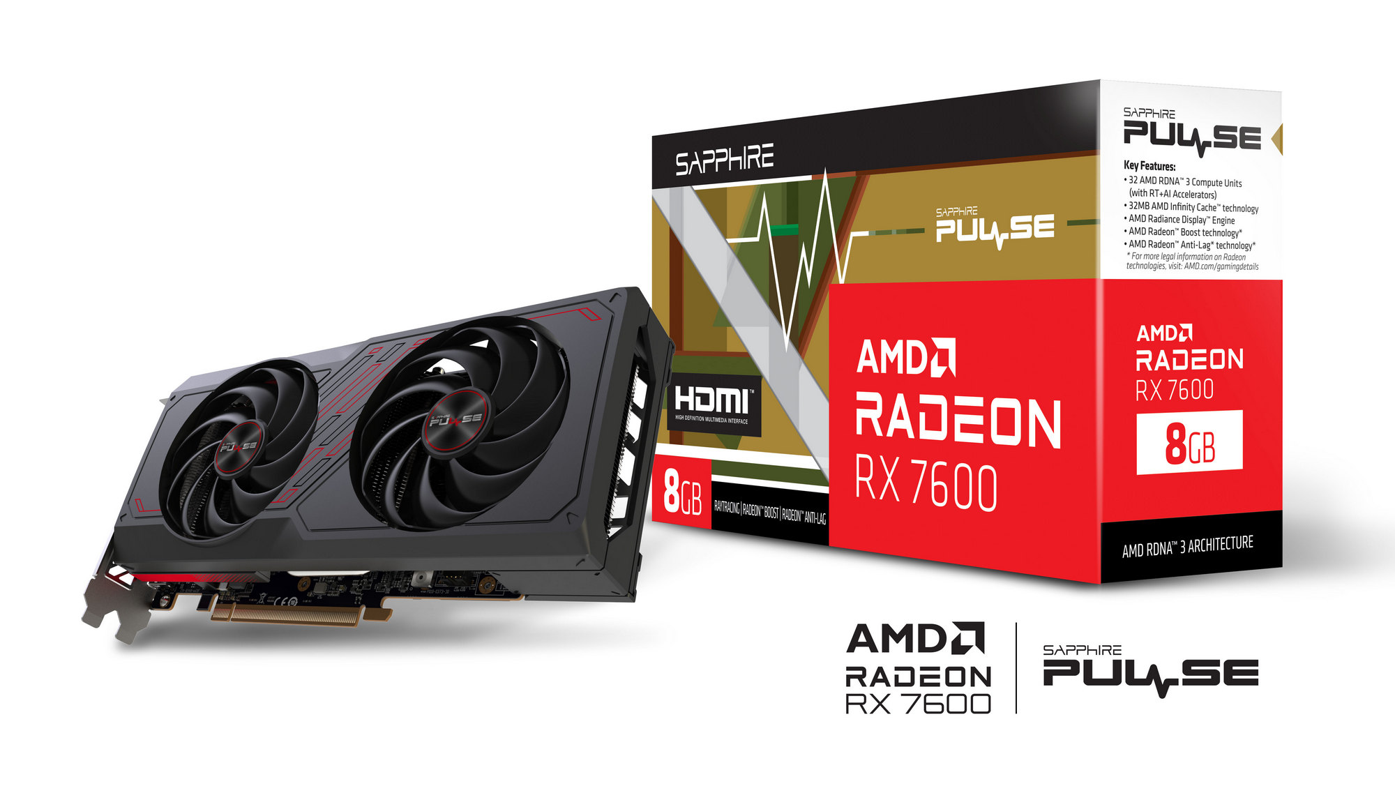 Placa video Sapphire PULSE Radeon RX 7600 / 8GB / GDDR6 / 128bit photo 1