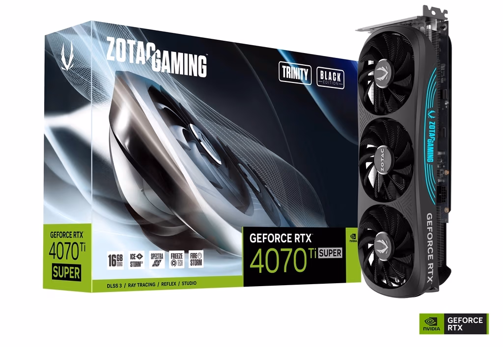 Видеокарта ZOTAC GeForce RTX 4070 SUPER Trinity Black Edition / 16GB / GDDR6X / 256bit