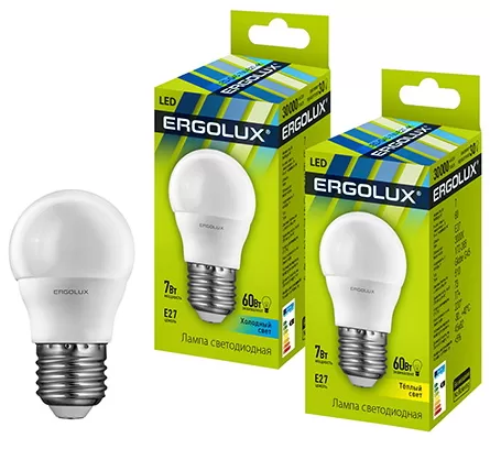 Лампа  энергосберегающая Ergolux LED G45 7W E27 4500K