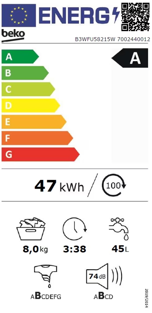 Masina de spalat Beko B3WFU58215W 8 kg / 1200 rot/min / A / Alb photo 3