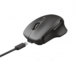 Trust Themo Rechargeable Wireless Mouse, 2.4GHz, Micro receiver, 800/1600/2400 dpi, 7 button, rechargeable battery up to 40 days, USB, Black thumbnav 1