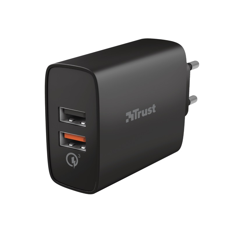 Trust Qmax 30W Ultra-Fast Dual USB Wall Charger with QC3.0, Fast-charge at maximum speed with up to 12W power or ultra-fast charge with up to 18W power with QuickCharge 3.0, Total output power (max): A, W 30W photo 1