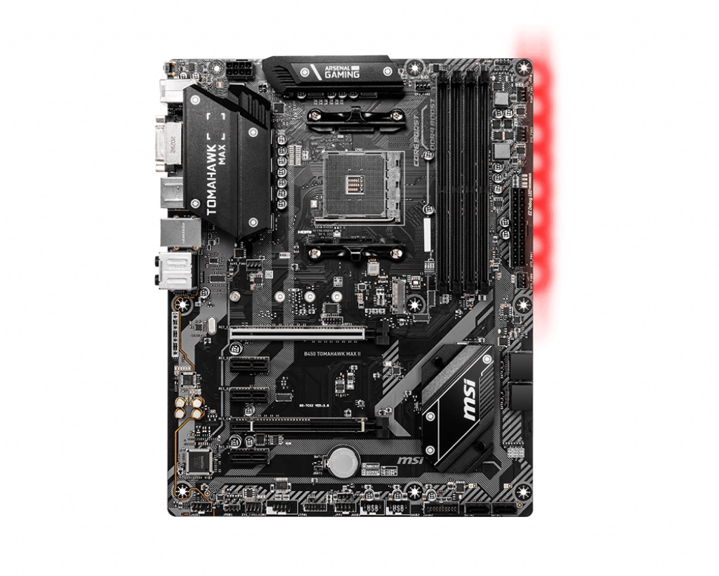 MSI B450 TOMAHAWK MAX II, Socket AM4, AMD B450, Dual 4xDDR4-4133, APU AMD graphics, DVI, HDMI, 2xPCIe X16, 6xSATA3, RAID, 1xM.2 slot, 3xPCIe X1, ALC892 7.1ch HDA, GbE LAN, 2xUSB3.2Gen 2(Type-C & Type-A), 4xUSB3.2, RGB Mystic Light, ATX photo 1