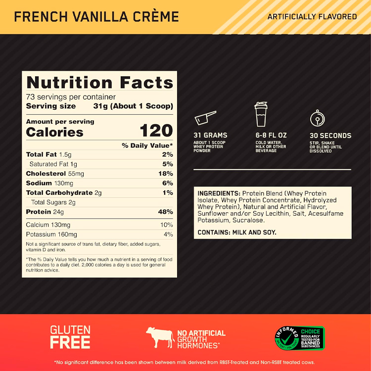 Сывороточный протеин Optimum Nutrition Gold Standard 100% WHEY French Vanilla Creme 5lb/2.27 кг photo 2