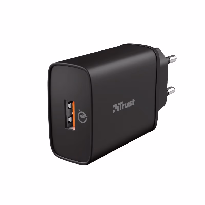 USB Charger  Trust Qmax 18W Ultra-Fast USB Wall Charger with QC3.0, Ultra-fast charging with up to 18W power with QuickCharge 3.0