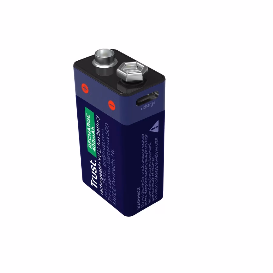 Trust Аккумуляторная батарейка на 9 В, перезаряжаемая через USB-C, 400mAh, 1 Pack