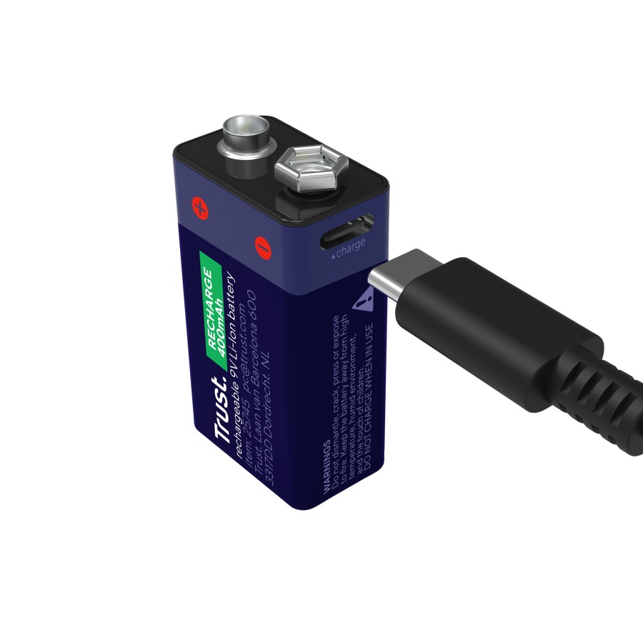 Trust Аккумуляторная батарейка на 9 В, перезаряжаемая через USB-C, 400mAh, 1 Pack photo 2