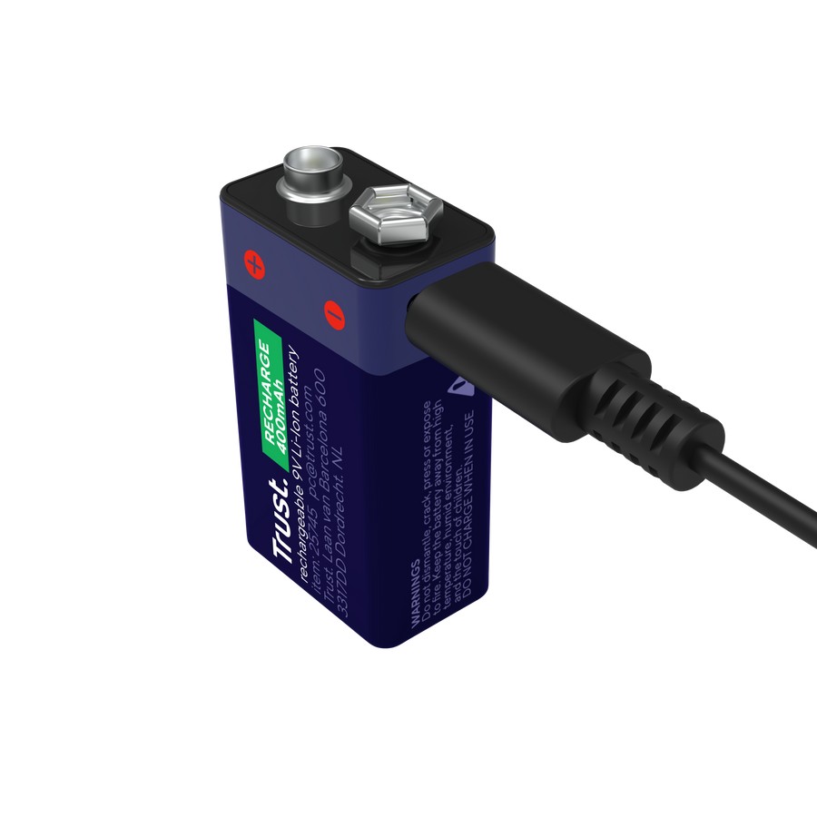 Trust Аккумуляторная батарейка на 9 В, перезаряжаемая через USB-C, 400mAh, 1 Pack photo 3