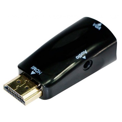 Adapter HDMI-VGA  - Gembird  A-HDMI-VGA-02, HDMI to VGA  and audio adapter, single port, Converts digital HDMI input (19 pin male, v.1.4) into analog VGA output (DB15 female) + 3.5 mm audio photo 1