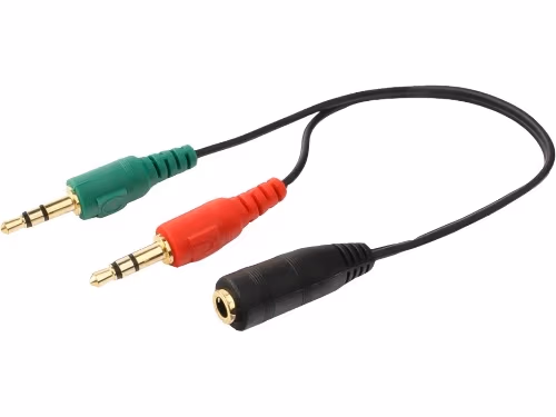 Audio cable 3.5mm - 0.2 m - Cablexpert CCA-418, 3.5mm 4-pin socket to 2 x 3.5 mm stereo plug adapter cable, allows connecting 4-pin plug headset to a PC computer, Black 