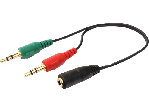 Audio cable 3.5mm - 0.2 m - Cablexpert CCA-418, 3.5mm 4-pin socket to 2 x 3.5 mm stereo plug adapter cable, allows connecting 4-pin plug headset to a PC computer, Black photo 1