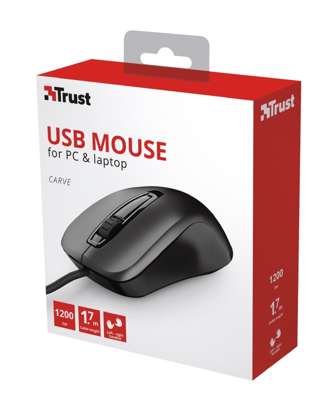 Trust Carve Optical Mouse, 1200 dpi, 3 button, USB, Black photo 6