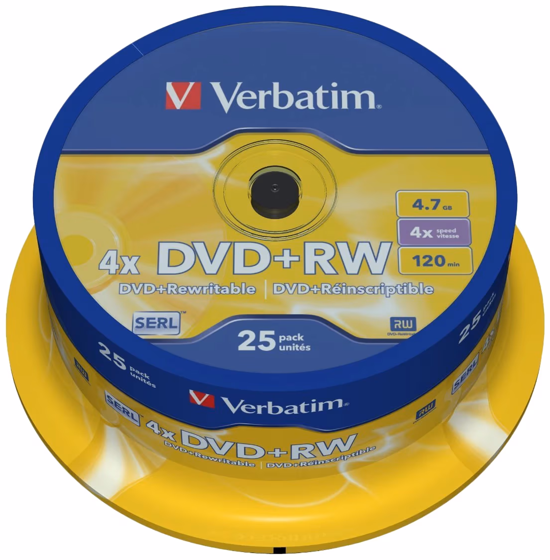 Verbatim DataLifePlus DVD+RW SERL4.7GB 4X MATT SILVER SURFAC - Spindle 25pcs.