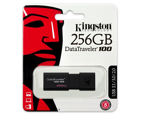 256GB USB3.0 Kingston DataTraveler 100 G3 Black, Retractable USB connector, (Read 130 MByte/s, Write 12 MByte/s) photo 1