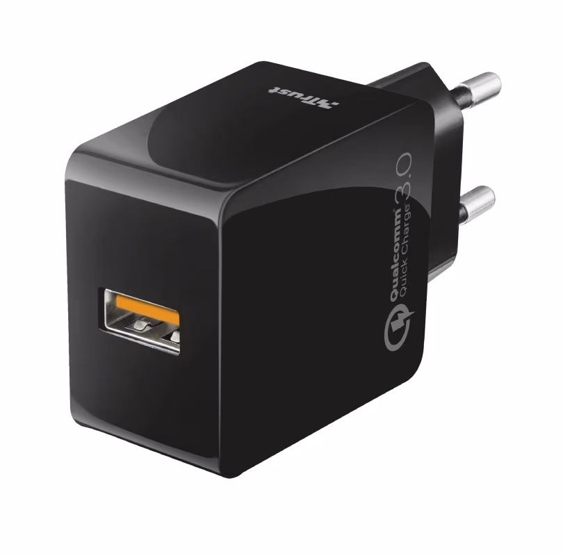 Trust Ultra-Fast USB Wall Charger with QC3.0 and auto-detect, Also charges other devices that support USB charging, at high (10W) or normal (5W) speed, Output: QC3.0 mode with 5V/3A – 9V/2A – 12V/1.5A and auto-detect mode with 5V/2.4A