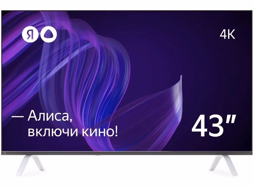 43" LED TV YANDEX with Alice, Black (3840x2160 UHD, SMART TV (Yandex TV OS), 3 x HDMI, 2 x USB, Wi-Fi, Bluetooth, T/T2/C/C2/S/S2, Speakers 2 x 8W Dolby Audio, VESA 200x200, 6.2 Kg) 